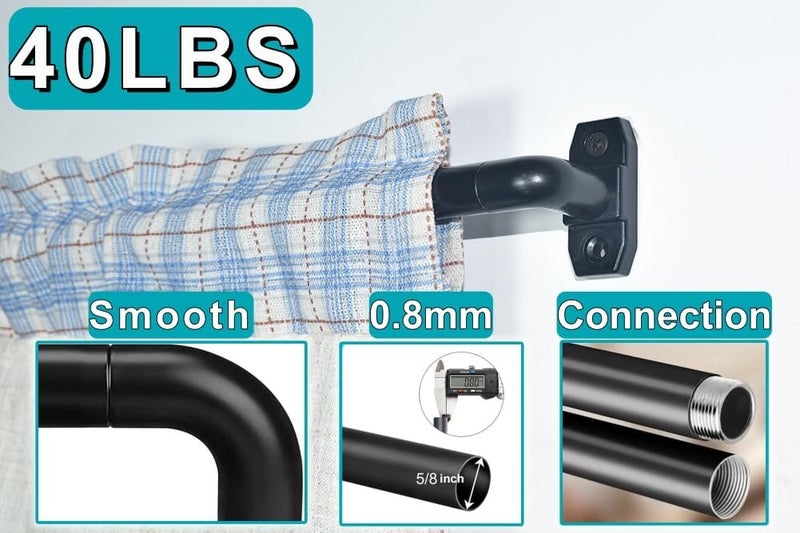 Blu-Pier Tech Heavy Duty Cafe Curtain Rod 28-96 Inch, French Door & Window Curtain Rods with Brackets - Requires Drilling, Adjustable Metal Drapery for French Doors, Large Windows, Kitchen, Living Room - Image 3